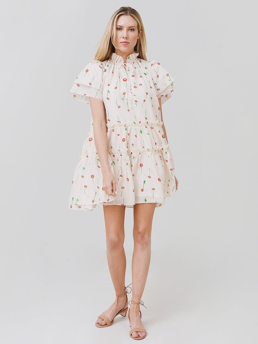 Hunter Bell Merritt Dress Floral Short Flutter sleeve tiered